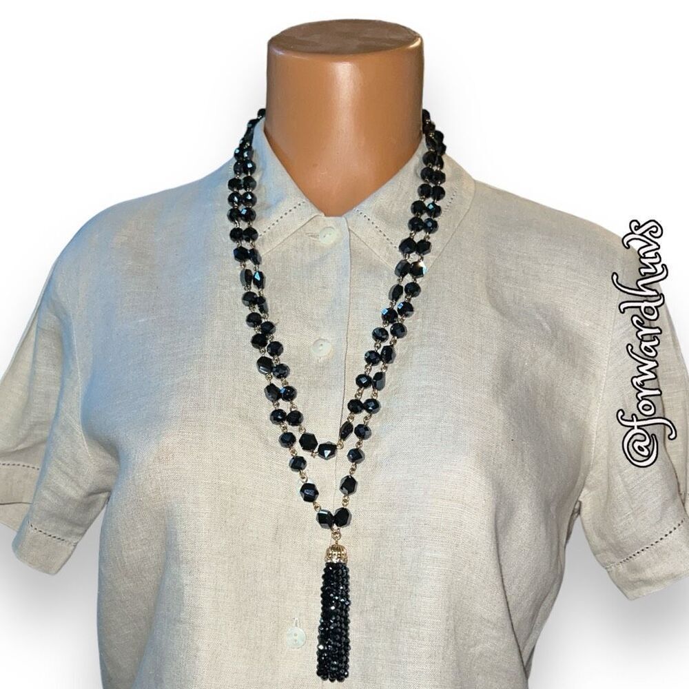 Talbots Faceted Glass Beads On Gold Tone Chain With Beaded Tassel